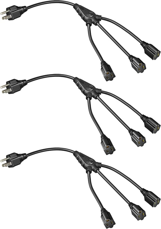 DEWENWILS Extension Cord Splitter 1 to 3, 18 Inch 16/3 Heavy Duty SJTW Wire by DEWENWILS