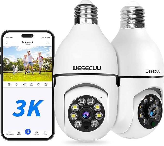 WESECUU 3K Light Bulb Security Camera -5G& 2.4GHz WiFi Security Cameras by WESECUU