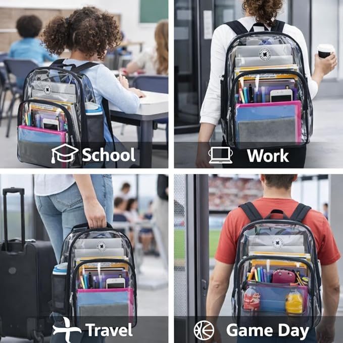 K-Cliffs Large Transparent Backpack Clear Heavy Duty School Bag Durable Student - Image 6