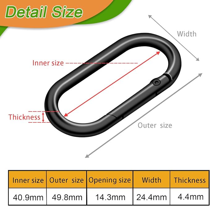 10Pack Oval Large Carabiner Clip, Metal Spring Carabiner Clips - Image 2
