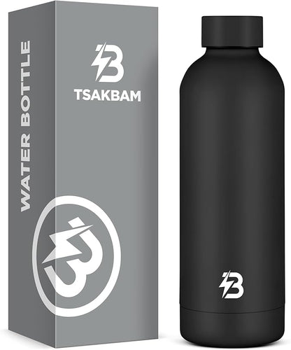 Insulated Water Bottle with Lid, 17 oz Reusable Leak-Proof Metal Stainless by TSAKBAM