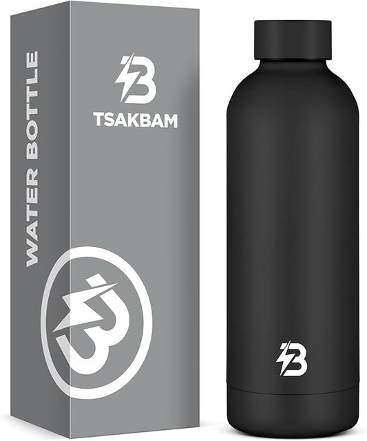 Insulated Water Bottle with Lid, 17 oz Reusable Leak-Proof Metal Stainless by TSAKBAM