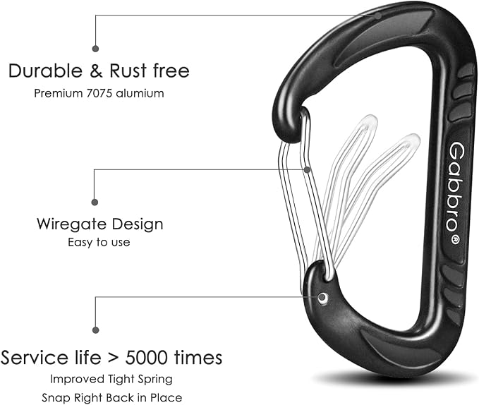 Gabbro Carabiner Clips Heavy Duty 12kN, Wiregate Aluminum Lightweight Caribeener - Image 5
