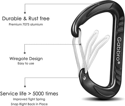 Gabbro Carabiner Clips Heavy Duty 12kN, Wiregate Aluminum Lightweight Caribeener - Image 5