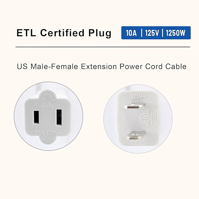 50 ft Extension Cord, 2 Prong Indoor Power Cord, 18AWG SPT-2 Flat Cord Design - Image 3