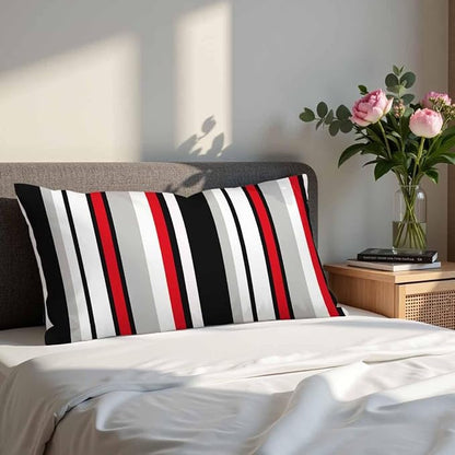 Vertical Lines Striped Pillow Covers 12 X 20 Black White Grey Red Watercolor - Image 4