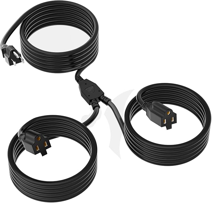2 Way Power Extension Cord Splitter 25 Ft Total-3 Prong 1 to 2 Extension Cord by Elecan