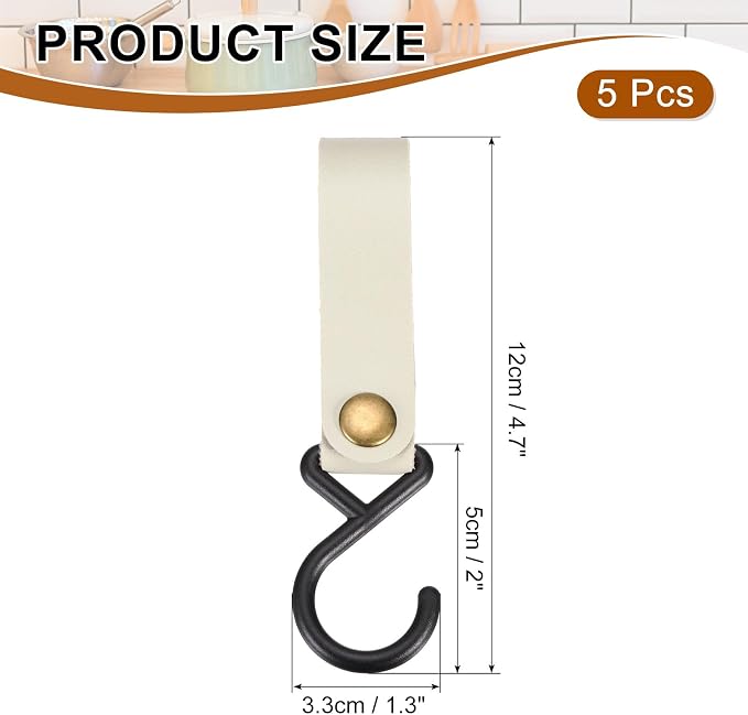 uxcell 5pcs PU Leather Hooks, S-Shape Hooks - Image 2