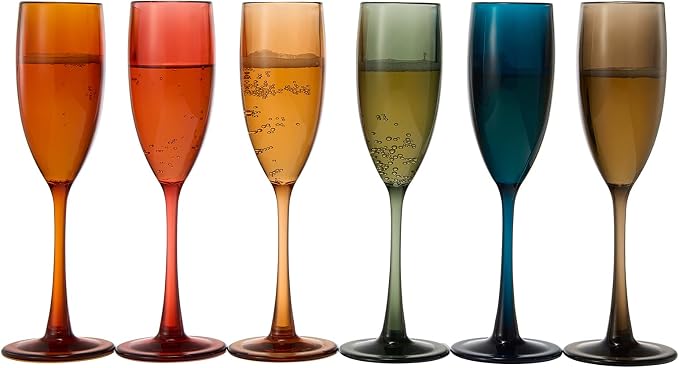 European Style Plastic Acrylic, Champagne Flutes Glasses | Set of 6 | Colored - Image 9