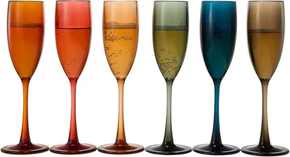 European Style Plastic Acrylic, Champagne Flutes Glasses | Set of 6 | Colored - Image 9