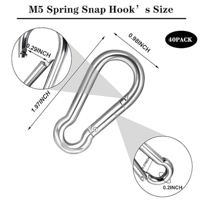 40 PCS 2'' Spring Snap Hook Carabiner, M5 3/16 Inch Galvanized Silver Steel - Image 2