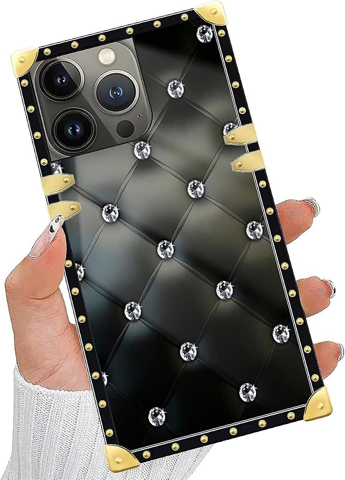 Compatible with iPhone 14 Pro Max Case, Shiny Black Sofa Crystal Luxury Golden - Image 5