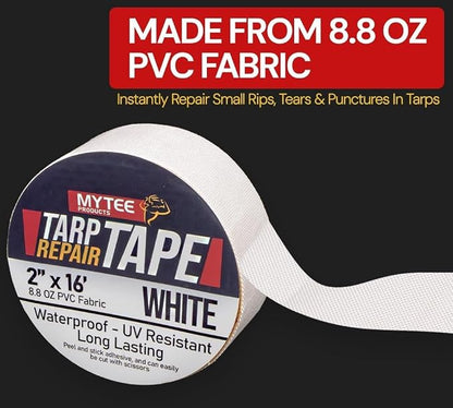 Mytee Products 2" x16' White Vinyl Tarp Repair Tape Kit – Heavy Duty 8.8oz Peel - Image 3