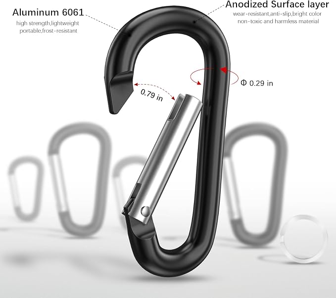 sprookber 3" Aluminum Carabiner D Ring, Caribeener Clips, Spring Snap Hook - Image 4