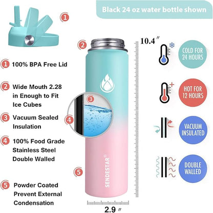 SENDESTAR Stainless Steel Wide Mouth Water Bottle 24oz Double Wall Vacuum - Image 4