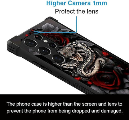 for Samsung Galaxy S22 Ultra Case, Entwined Rose Snake Pattern Graphic Design - Image 3