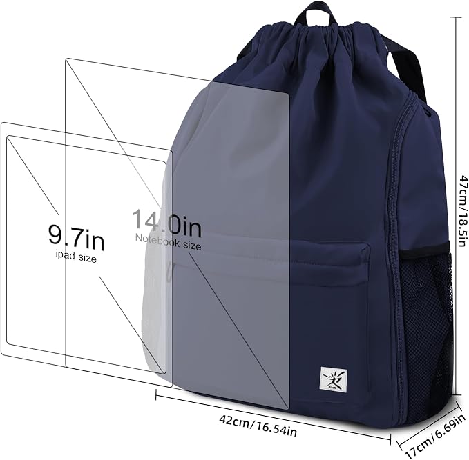 Drawstring Backpack with Mesh Pockets String Gym Bag Sackpack Sandproof Water - Image 7