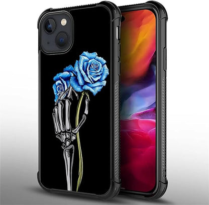 for iPhone 15 Case, Skeleton Holding Blue Rose Pattern Graphic Design Girl Boy - Image 4