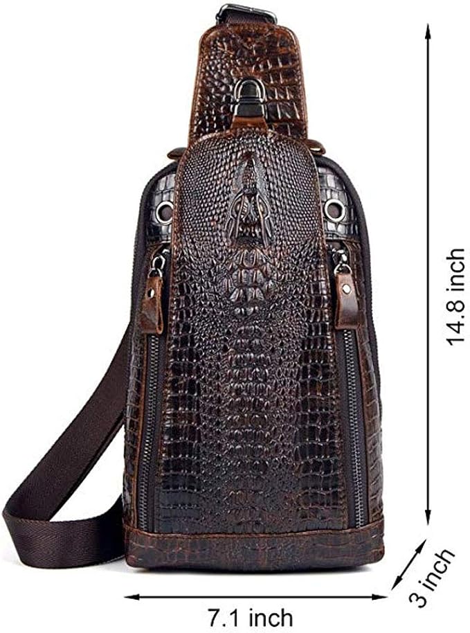 Hebetag Crocodile Genuine Leather Sling Chest Bag - Image 7