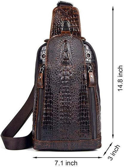 Hebetag Crocodile Genuine Leather Sling Chest Bag - Image 7