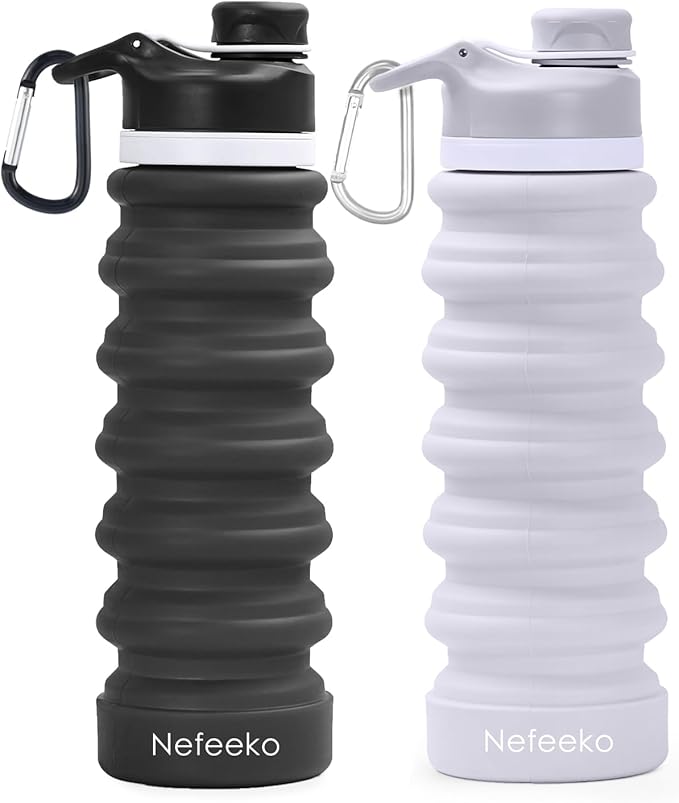 Nefeeko Collapsible Water Bottle, 26oz Silicone Foldable Water Bottles by Nefeeko