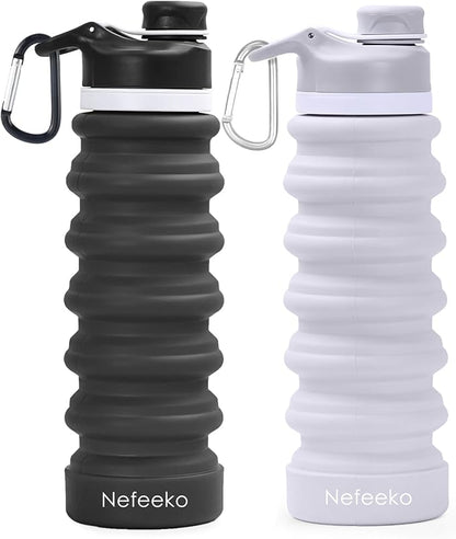 Nefeeko Collapsible Water Bottle, 26oz Silicone Foldable Water Bottles by Nefeeko