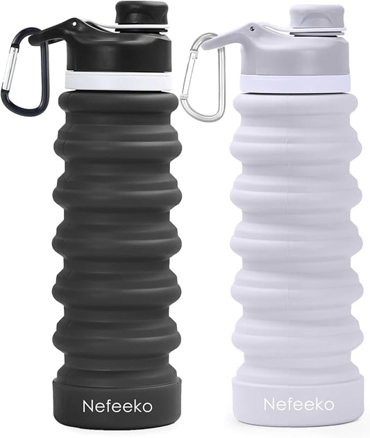 Nefeeko Collapsible Water Bottle, 26oz Silicone Foldable Water Bottles by Nefeeko