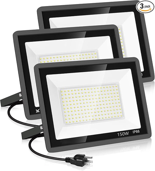 YANYCN 3 Pack 150W LED Flood Light Outdoor, Super Bright Exterior Security Light by YANYCN