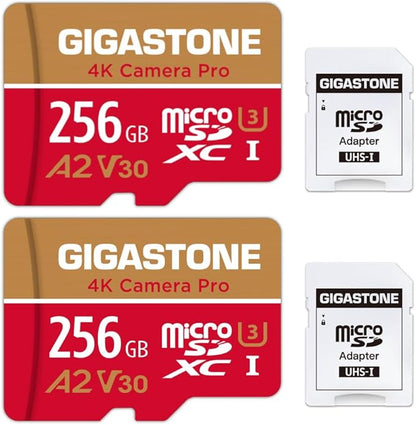 【5-Years Data Recovery】 GIGASTONE 256GB Memory Card 2 Pack 4K Pro Camera by Gigastone