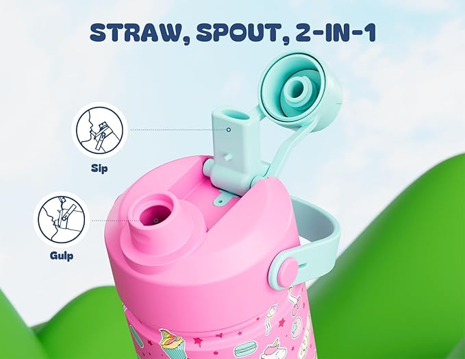 18 oz Kids Water Bottle for School: Leakproof, 2-in-1 Straw Spout Lid, Easy - Image 3