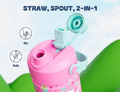 18 oz Kids Water Bottle for School: Leakproof, 2-in-1 Straw Spout Lid, Easy - Image 3