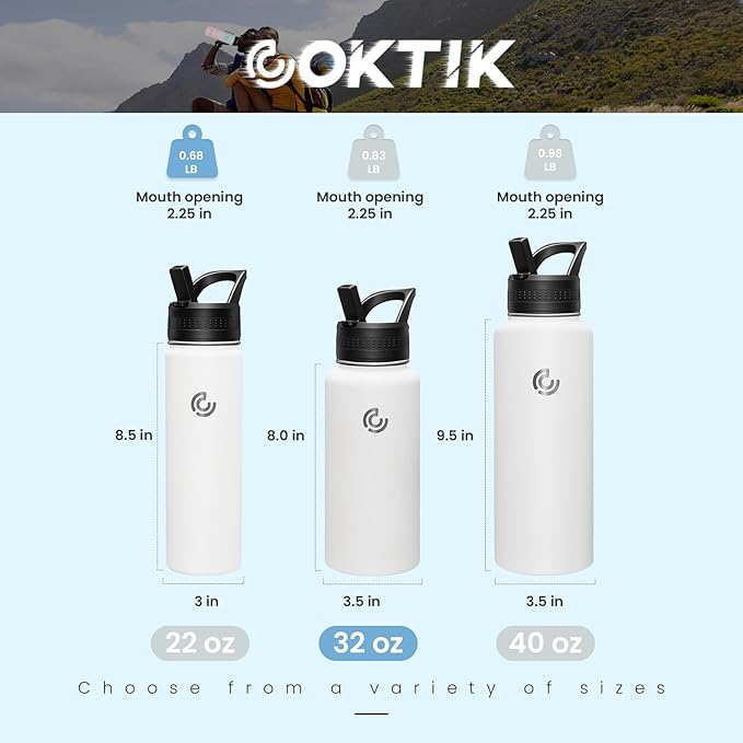 COKTIK 32oz Sports Water Bottle, Stainless Steel Water Bottle - Image 2