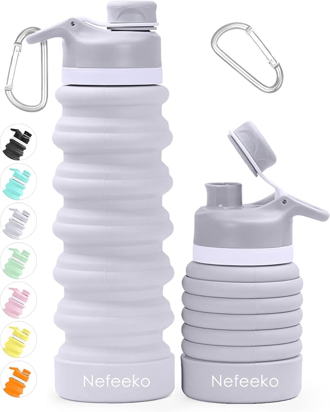 Nefeeko Collapsible Water Bottle, 26oz Silicone Foldable Water Bottles by Nefeeko