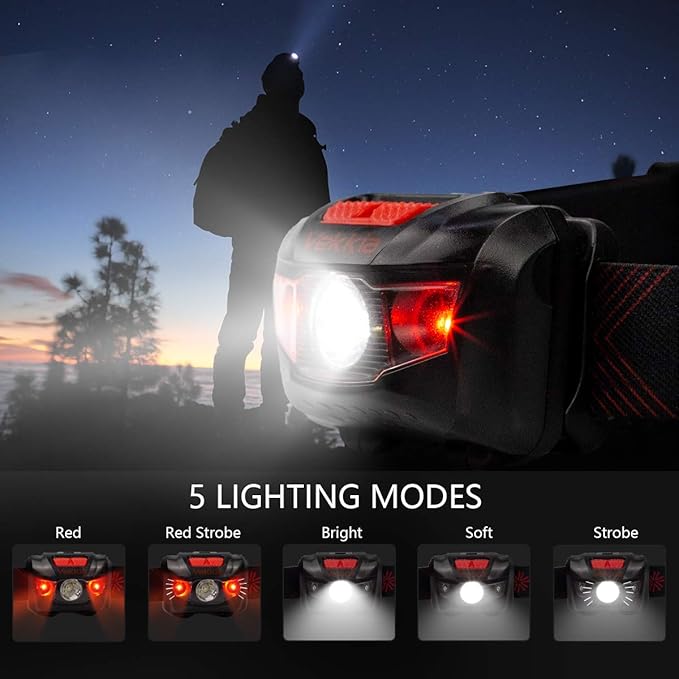 Vekkia Ultra Bright LED Headlamp-5 Lighting Modes, Camping Accessories Gear. - Image 2