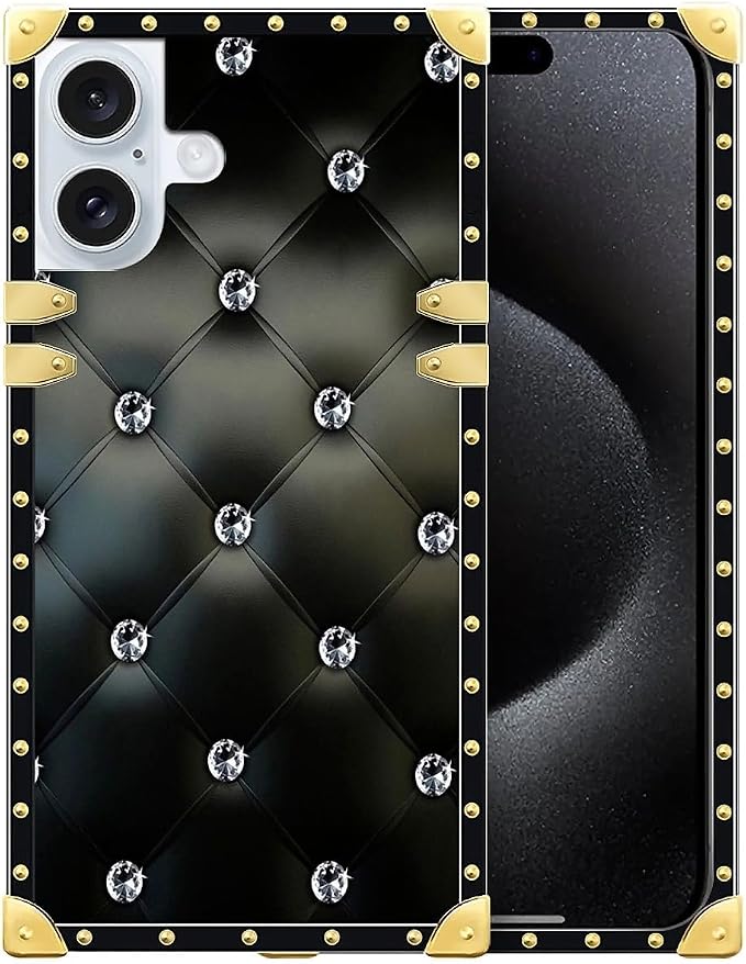 Compatible with iPhone 16 Plus Case, Shiny Black Sofa Crystal Luxury Golden by Unknown
