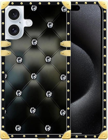 Compatible with iPhone 16 Plus Case, Shiny Black Sofa Crystal Luxury Golden by Unknown