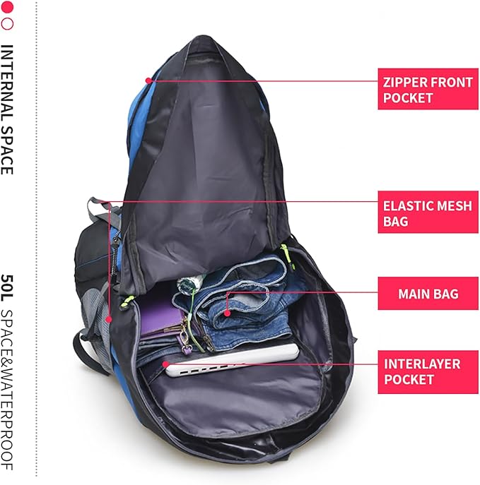 Bseash 50L Hiking Backpack, Water Resistant Lightweight Outdoor Sport Daypack - Image 4