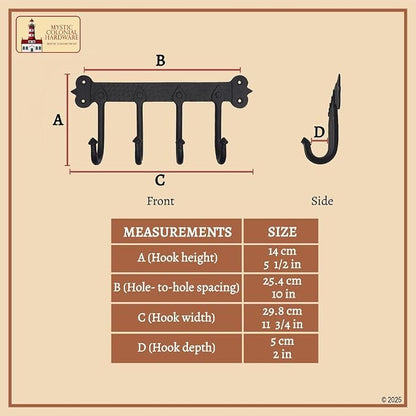 Mystic Colonial Medieval Rustic Hand-Forged Iron Wall Mounted Coat Rack | - Image 2