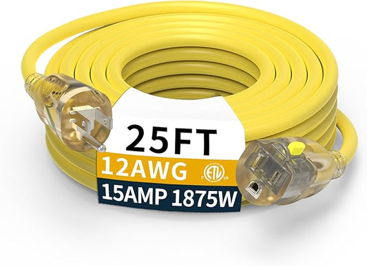 25FT 12/3 Gauge Heavy Duty Outdoor Extension Cord Waterproof, Weatherproof by primoWire