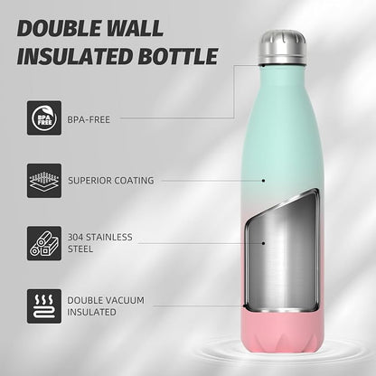 WATERSY Stainless Steel Water Bottle, 17oz/500ml Insulated Pink Bottle Keeps - Image 8