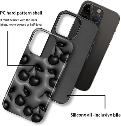for iPhone 16 Pro Case, HL2 Cute Cool Cherry Black Hybrid 2 Layer Hard Shell - Image 3