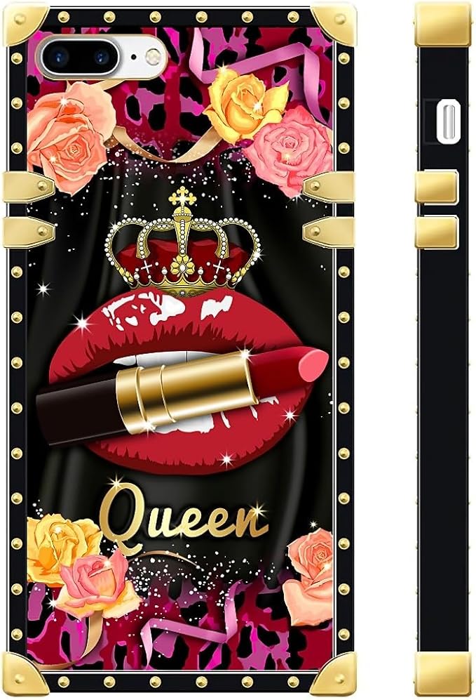 Compatible with iPhone 8 7 SE Case, Queen Lip Crown Leopard Print Luxury Golden - Image 3
