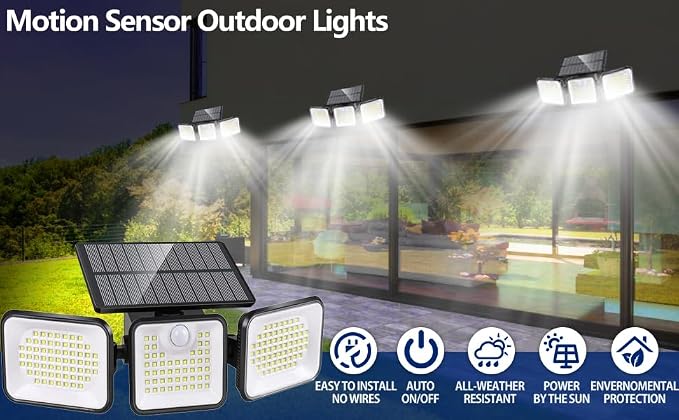 2 Pack 180 LED Solar Flood Light Outdoor, Motion Sensor Outdoor Lights - Image 7