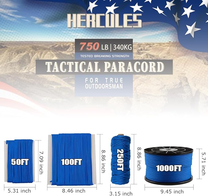 HERCULES 750lb Paracord 4mm 11 Strands Tactical Parachute Cord, Outdoor Gear - Image 2