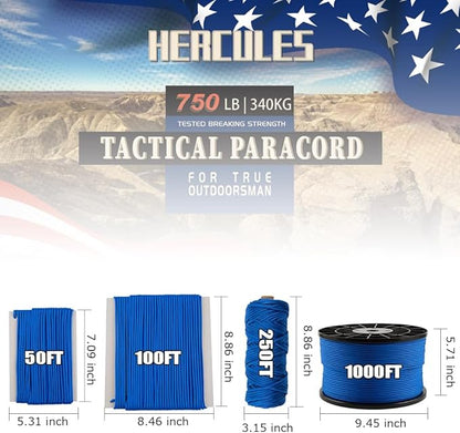 HERCULES 750lb Paracord 4mm 11 Strands Tactical Parachute Cord, Outdoor Gear - Image 2