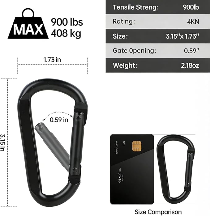 DELSWIN Heavy Duty Carabiner Clip 900lbs, 3 Inch Steel Carabiners - Image 4