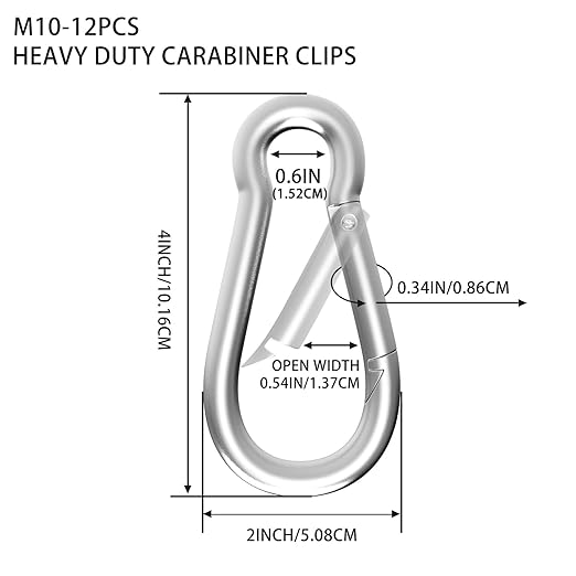 Carabiner, Heavy Duty Galvanized Steel Spring Snap Hook Carabiner Clips - Image 2