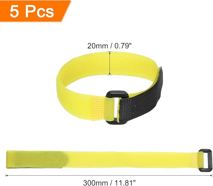 MECCANIXITY 5Pcs Reusable Battery Tie Down Straps, 0.8x12" Yellow Nylon - Image 2