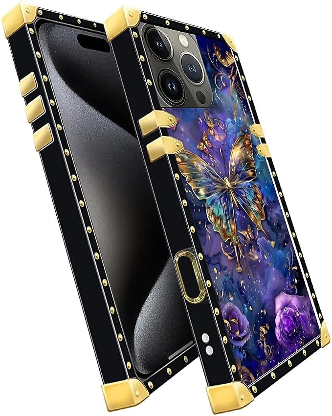 Compatible with iPhone 16 Pro Case, Glistening Golden Butterfly Vibrant Purple - Image 3