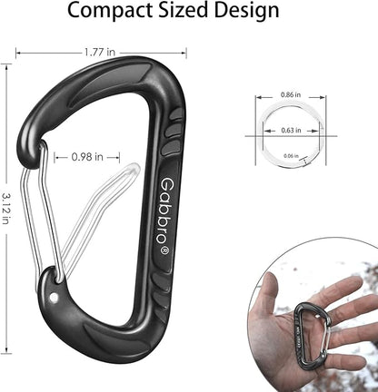 Gabbro Carabiner Clips Heavy Duty 12kN, Wiregate Aluminum Lightweight Caribeener - Image 3